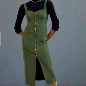 Anthropologie Olive Green Button-Front Midi Dress